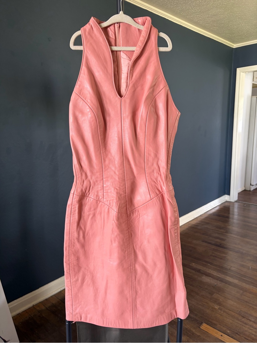 Michael Hoban Pink Leather Midi Dress